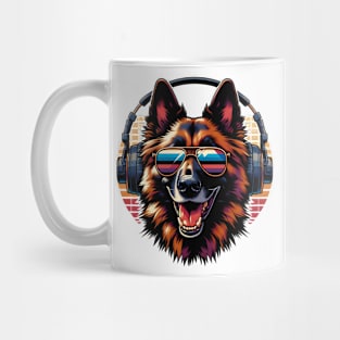 Belgian Tervuren Smiling DJ with Headphones and Sunglasses Mug